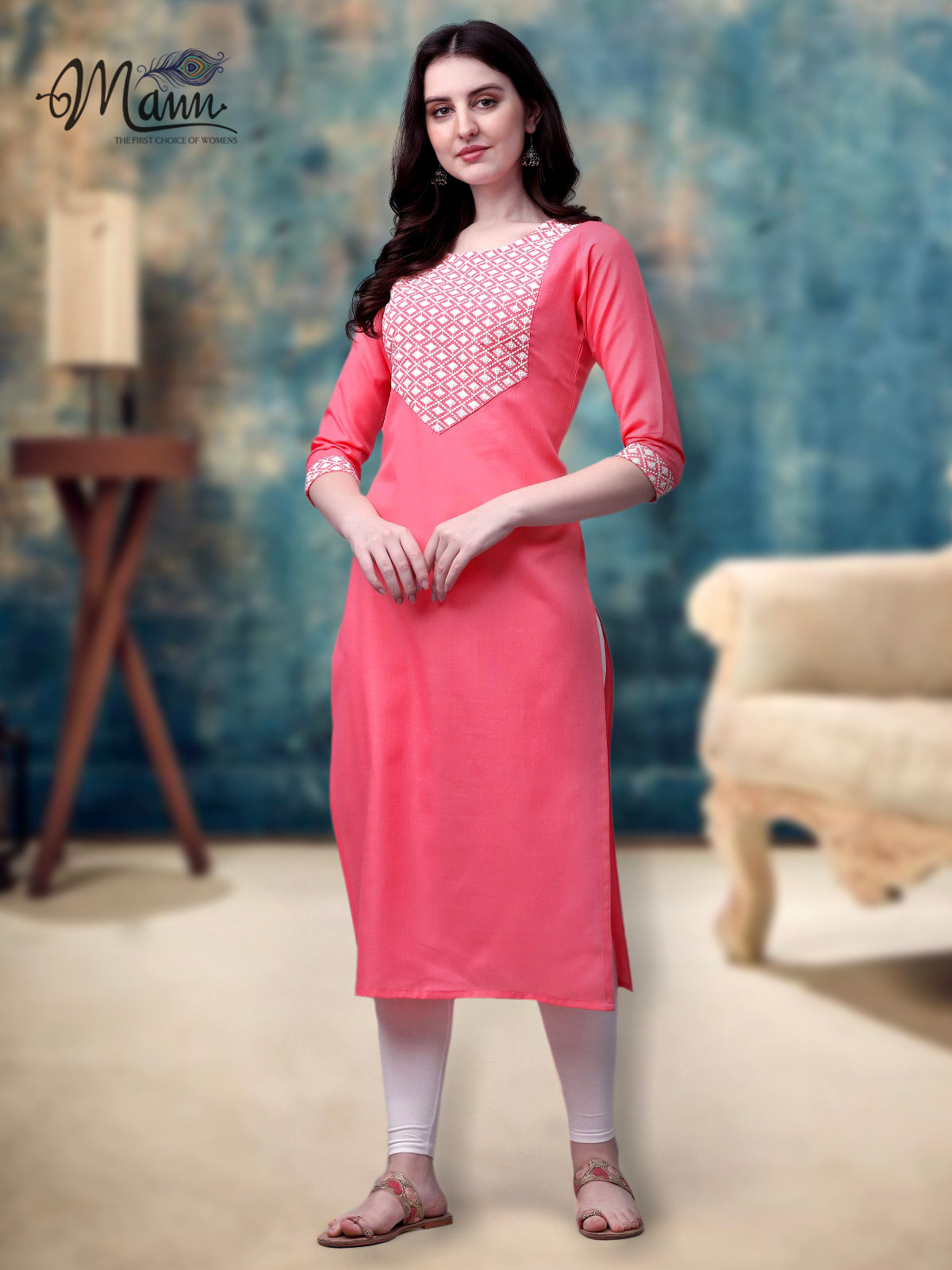 Straight cut Cotton Pink Kurti With Beautiful Embroidery Work VK1