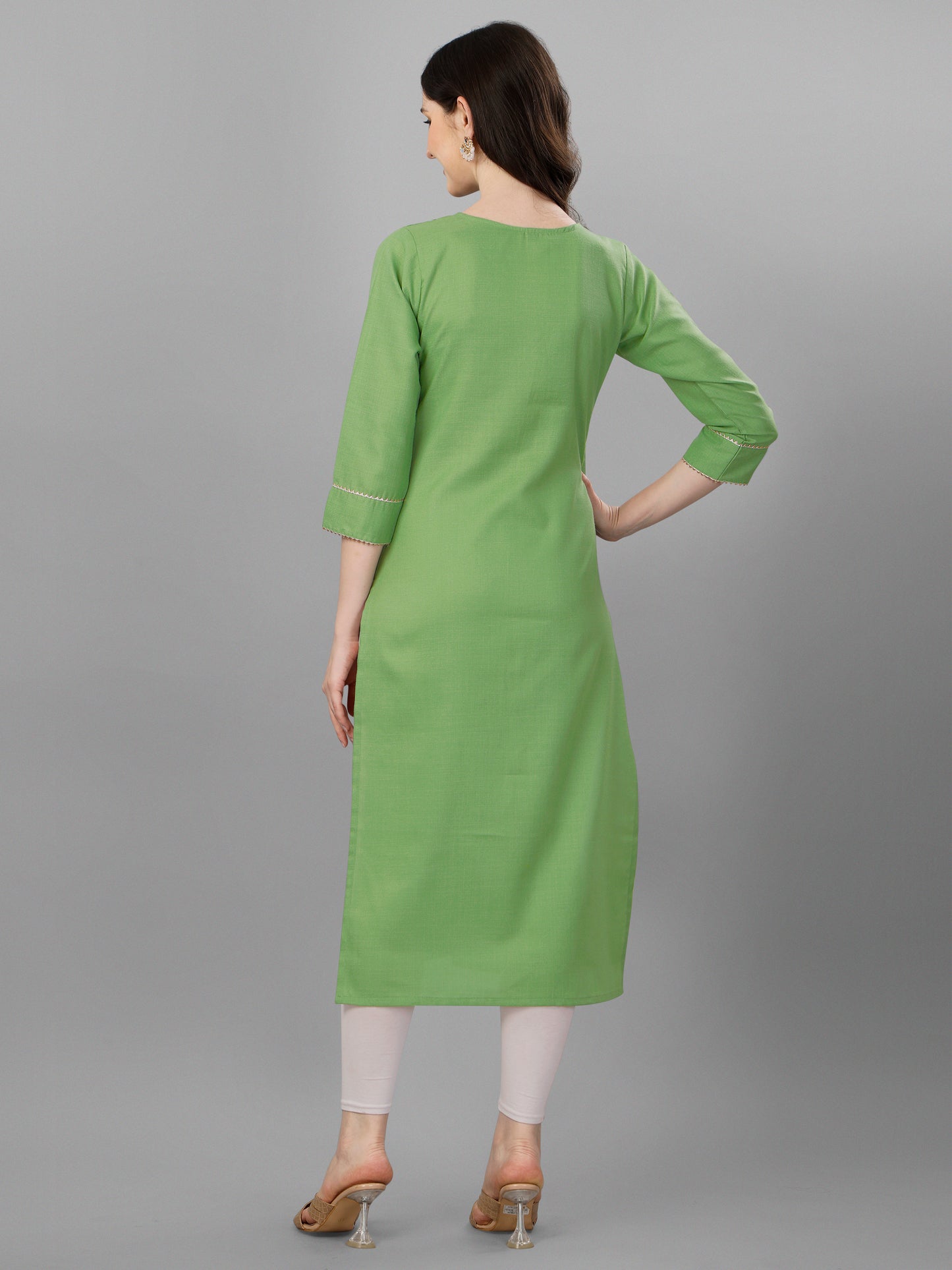 Devi Straight cut Cotton Green Kurti With Beautiful Embroidery Work VK1