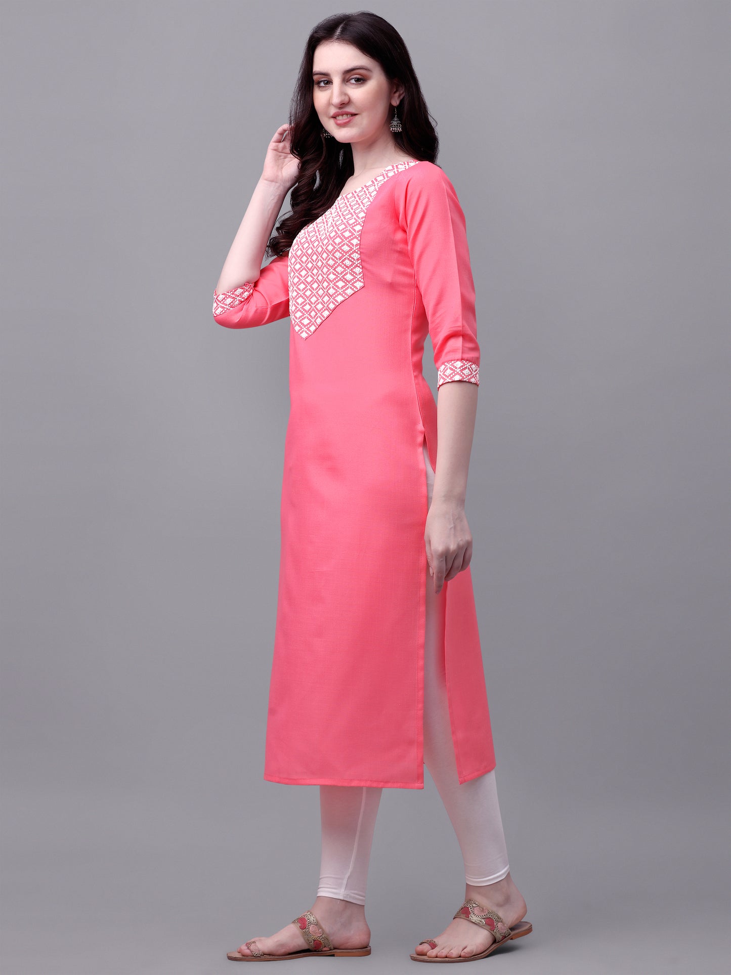 Straight cut Cotton Pink Kurti With Beautiful Embroidery Work VK1