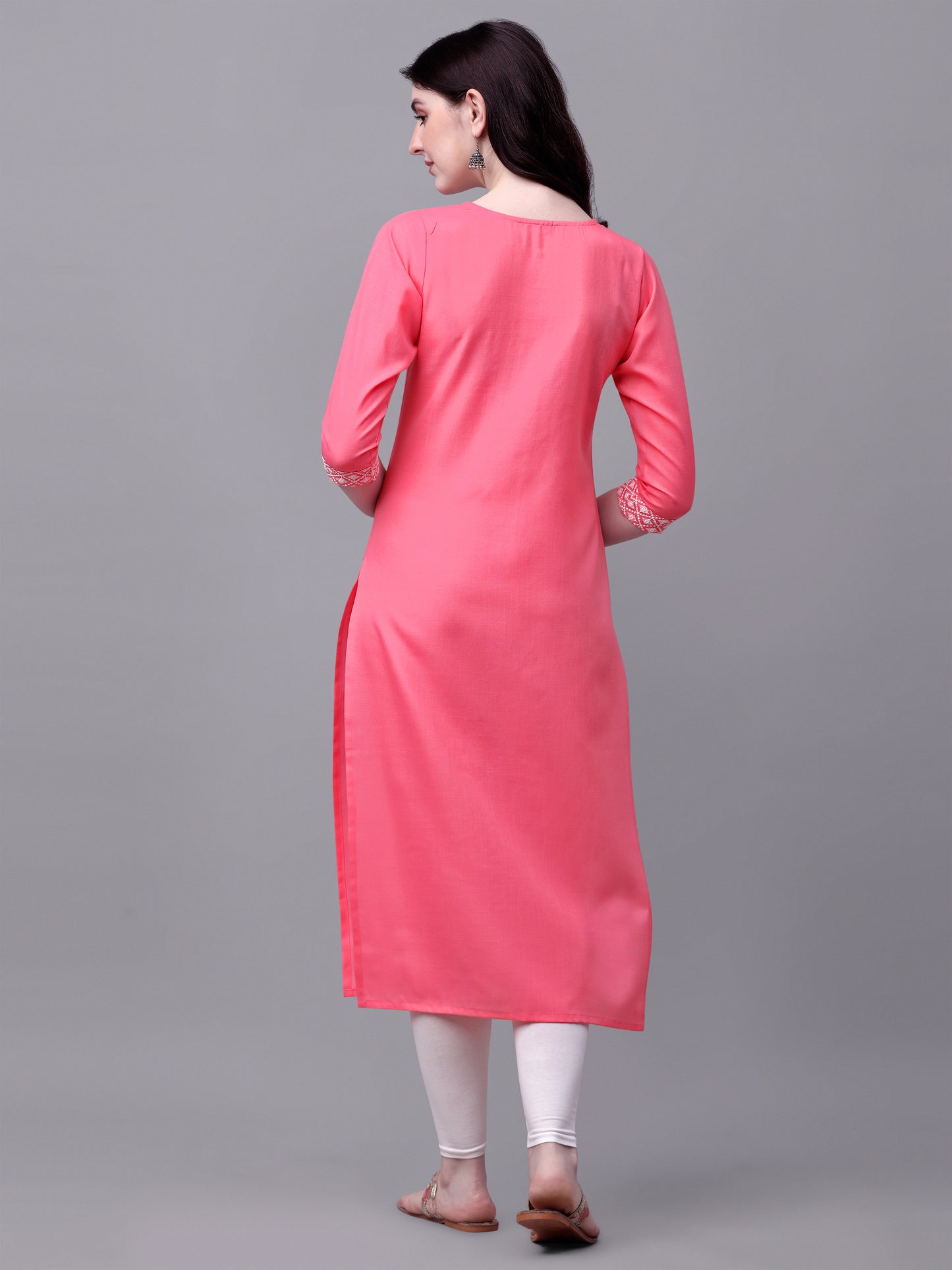 Straight cut Cotton Pink Kurti With Beautiful Embroidery Work VK1